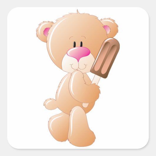 アイスブロックを持つテディベア スクエアシール (正面)