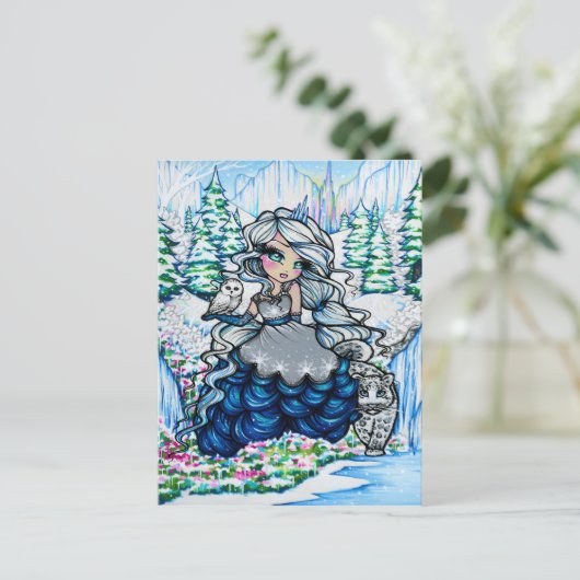 アイスプリンセスウィンタースノークイーンガールファンタジーアート ポストカード (スタンド正面)