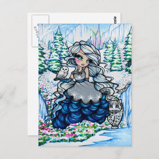 アイスプリンセスウィンタースノークイーンガールファンタジーアート ポストカード (正面/裏面)
