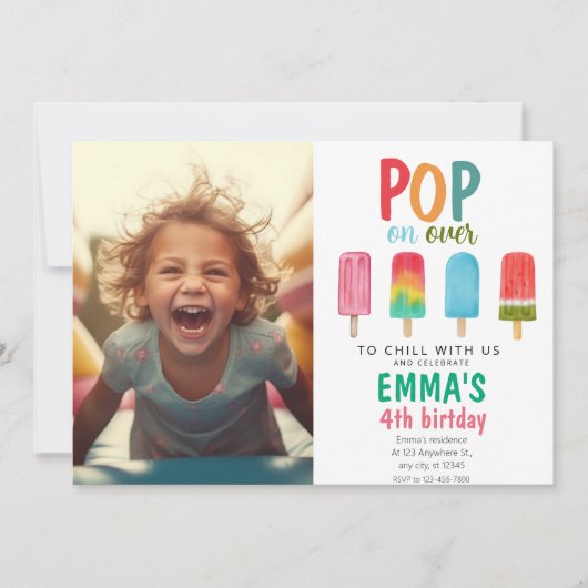 アイスプール誕生日写真ポップオンオーバー 招待状 (正面)