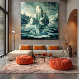 アイスベルグ付き幾何学的な北極景観 キャンバスプリント