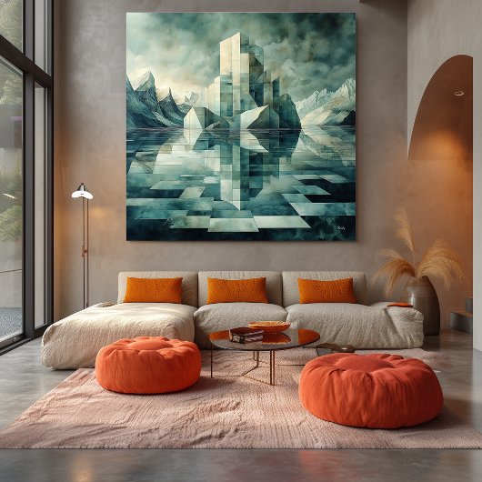 アイスベルグ付き幾何学的な北極景観 キャンバスプリント