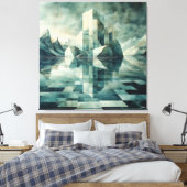 アイスベルグ付き幾何学的な北極景観 キャンバスプリント (インサイチュ (寝室))