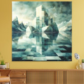 アイスベルグ付き幾何学的な北極景観 キャンバスプリント (インサイチュ (リビング))