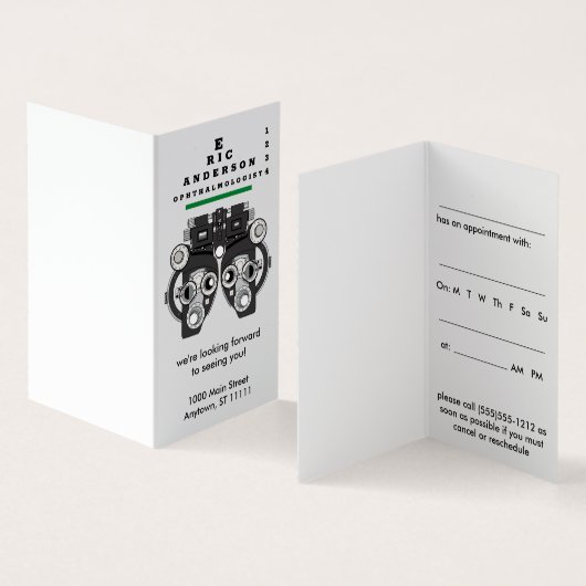アイスペシャリ気にスのPhoropterアポイントメントのアラーム 名刺 (内部&外部)