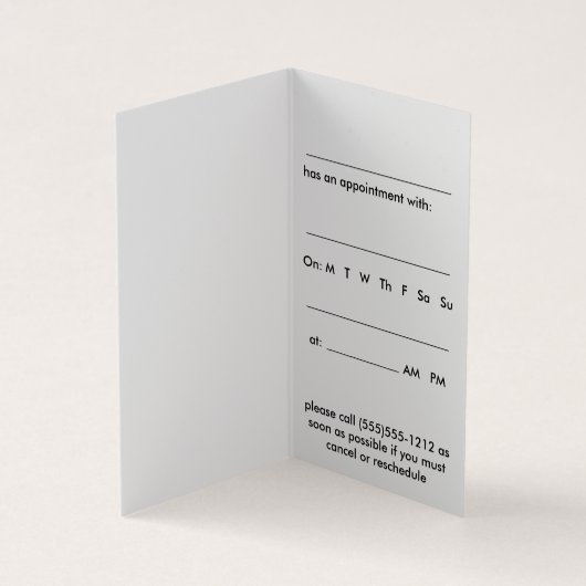アイスペシャリ気にスのPhoropterアポイントメントのアラーム 名刺 (内部)