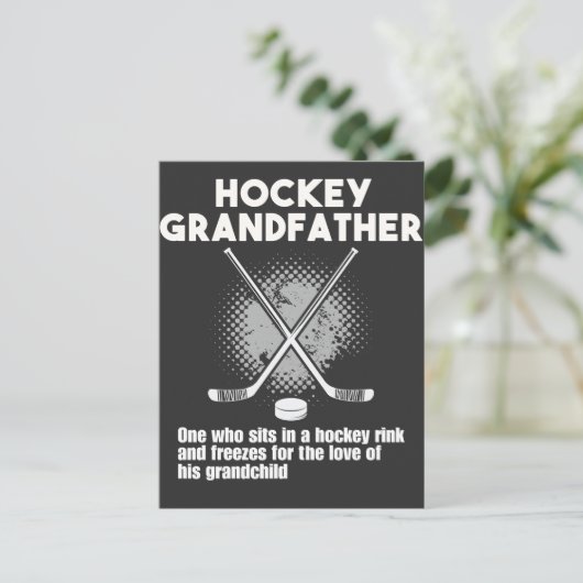 アイスホッケーおもしろい祖父が孫のために凍結 ポストカード (スタンド正面)