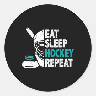 アイスホッケーが好きな子供たち向け Eat Sleep Hockey Repeat ラウンドシール