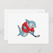 アイスホッケーでアイスホッケーのスティックを持つサメ ポストカード (正面/裏面)