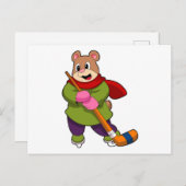 アイスホッケーのアイスホッケースティックを持つクマ ポストカード (正面/裏面)