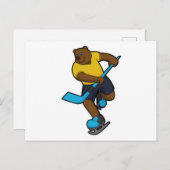 アイスホッケーのアイスホッケースティックを持つクマ ポストカード (正面/裏面)