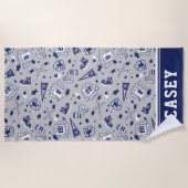 アイスホッケーのギアの灰色海軍白い輪郭のプリント ビーチタオル (正面)