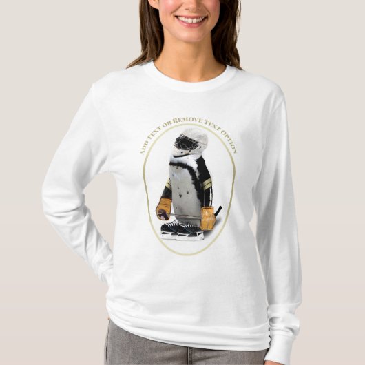 アイスホッケーのギアを身に着けたペンギン Tシャツ (正面)