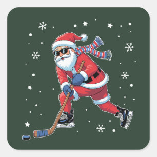 アイスホッケーのクリスマスサンタがアイススポーツチームでプレー中 スクエアシール