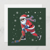 アイスホッケーのクリスマスサンタがアイススポーツチームでプレー シーズンカード (正面/裏面)
