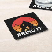 アイスホッケーのゴアリーが持って来る スクエアペーパーコースター (アングル)