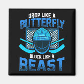 アイスホッケーのゴアリーが蝶ブロックのように落ちる マグネット (正面)