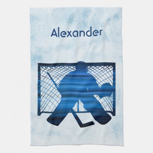 アイスホッケーのスケートタオルは青いガイリー キッチンタオル (縦)