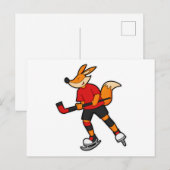 アイスホッケーのスティックを持ったアイスホッケーでのフォックス ポストカード (正面/裏面)