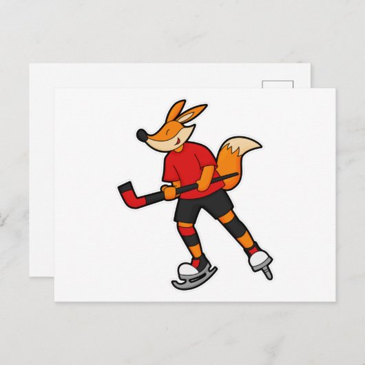 アイスホッケーのスティックを持ったアイスホッケーでの狐 ポストカード (正面/裏面)