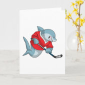 アイスホッケーのスティックを持つサメ カード (黄色い花)