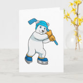 アイスホッケーのスティックを持つ極地のクマ カード (黄色い花)