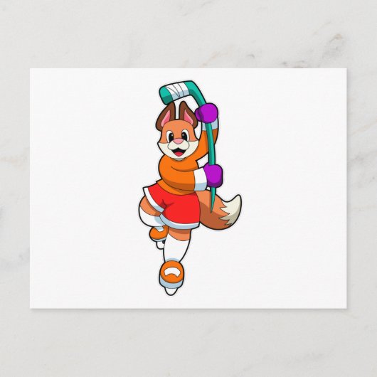 アイスホッケーのスティックを持つ狐 ポストカード (正面)