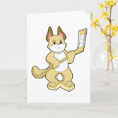 アイスホッケーのスティックを持つ猫 カード (黄色い花)