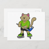 アイスホッケーのスティックを持つ猫 ポストカード (正面/裏面)