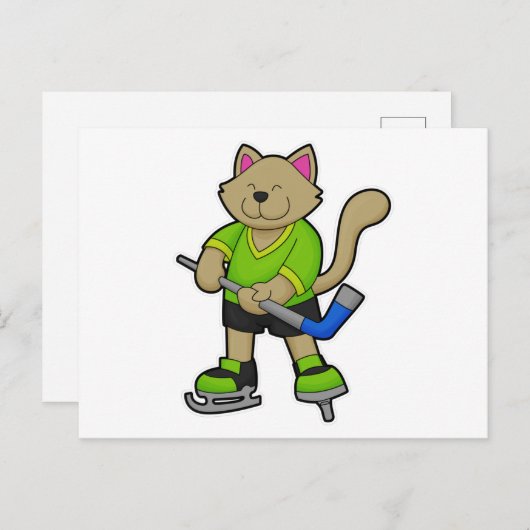 アイスホッケーのスティックを持つ猫 ポストカード (正面/裏面)