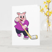 アイスホッケーのスティックを持つ豚 カード (黄色い花)