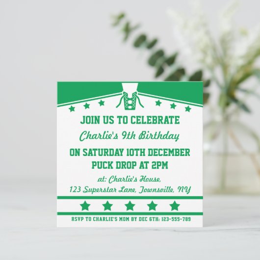 アイスホッケーのテーマのジャージーのパーティーはテンプレートを誘います 招待状 (スタンド正面)