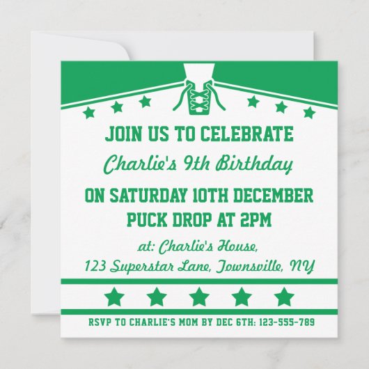 アイスホッケーのテーマのジャージーのパーティーはテンプレートを誘います 招待状 (正面)