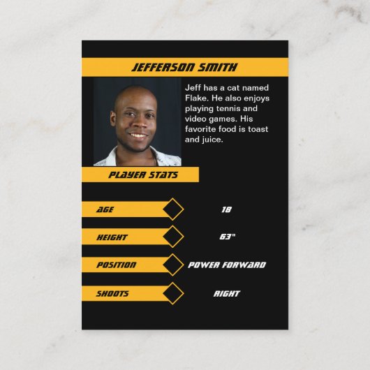 アイスホッケーのトレーディングカードで鮮やかな黄色 コーリングカード (裏面)