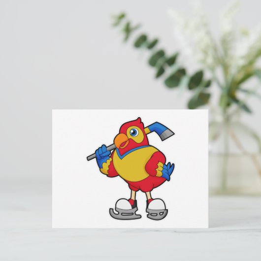 アイスホッケーのパトとアイスホッケーのスティック ポストカード (スタンド正面)