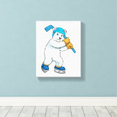 アイスホッケーのホッキョクグマ、スティック付き キャンバスプリント (インサイチュ (ウッドフロア))