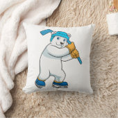 アイスホッケーのホッキョクグマ、スティック付き クッション (ブランケット)