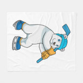 アイスホッケーのホッキョクグマ、スティック付き フリースブランケット (正面(横))