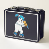 アイスホッケーのホッキョクグマ、スティック付き メタルランチボックス (裏面)