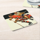 アイスホッケーのマッチ スクエアペーパーコースター (アングル)