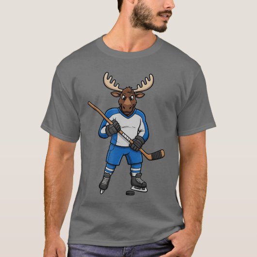 アイスホッケーのムーススポーツプレイヤーの動物の友達 Tシャツ (正面)