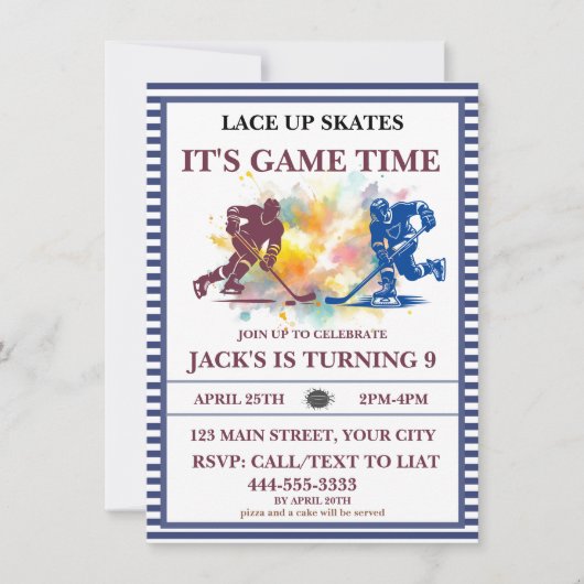 アイスホッケーの時間だ！スケートを履こう 招待状 (正面)