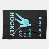 アイスホッケーの羽根吸収生まれタ遊オル~青 キッチンタオル (横)