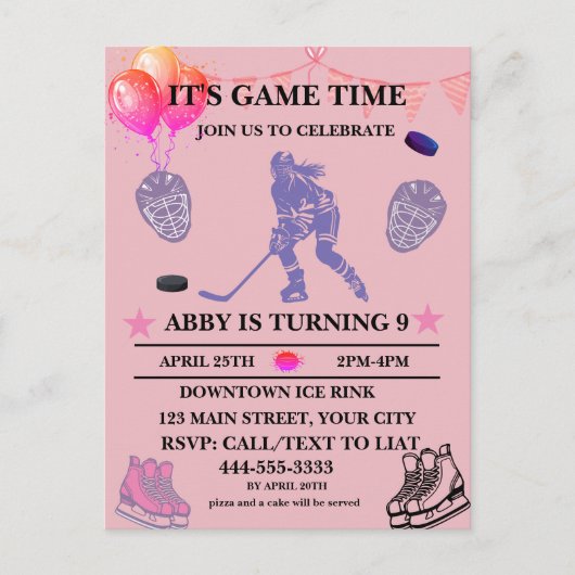 アイスホッケーの誕生日テーマをカスタマイズ ポストカード (正面)