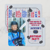 アイスホッケーの誕生日パーティーの写真 招待状 (正面/裏面)