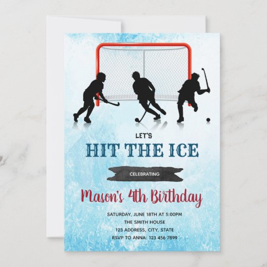 アイスホッケーの誕生日パーティーの招待 招待状 (正面)