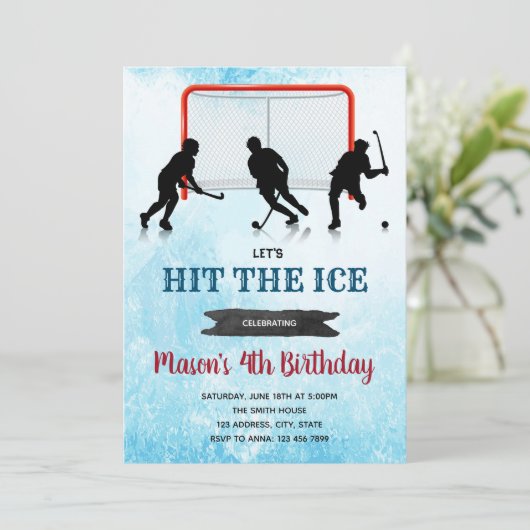 アイスホッケーの誕生日パーティーの招待 招待状 (スタンド正面)