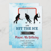 アイスホッケーの誕生日パーティーの招待 招待状 (正面/裏面)
