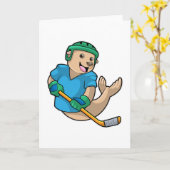 アイスホッケーの選手とアイスホッケーのスティック カード (黄色い花)