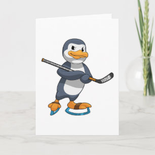 アイスホッケーをしているペンギンとアイスホッケーのスティック カード